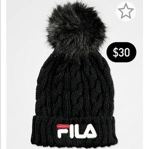 FILA Cable Knit Black Pom Beanie